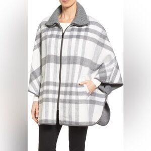 NWOT Via Spiga Zip Grey Plaid Wool Cape size XS/S